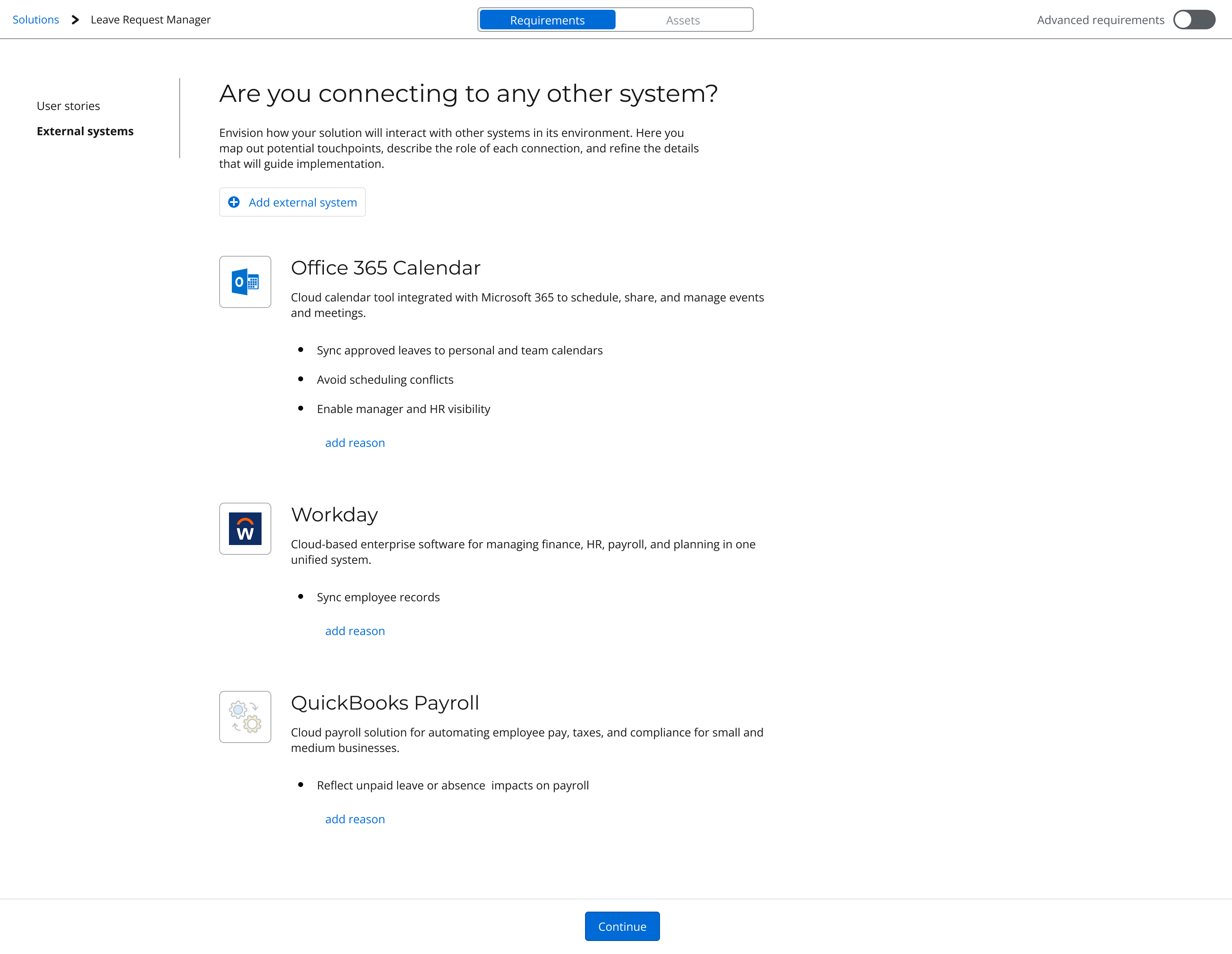 External system connections interface
