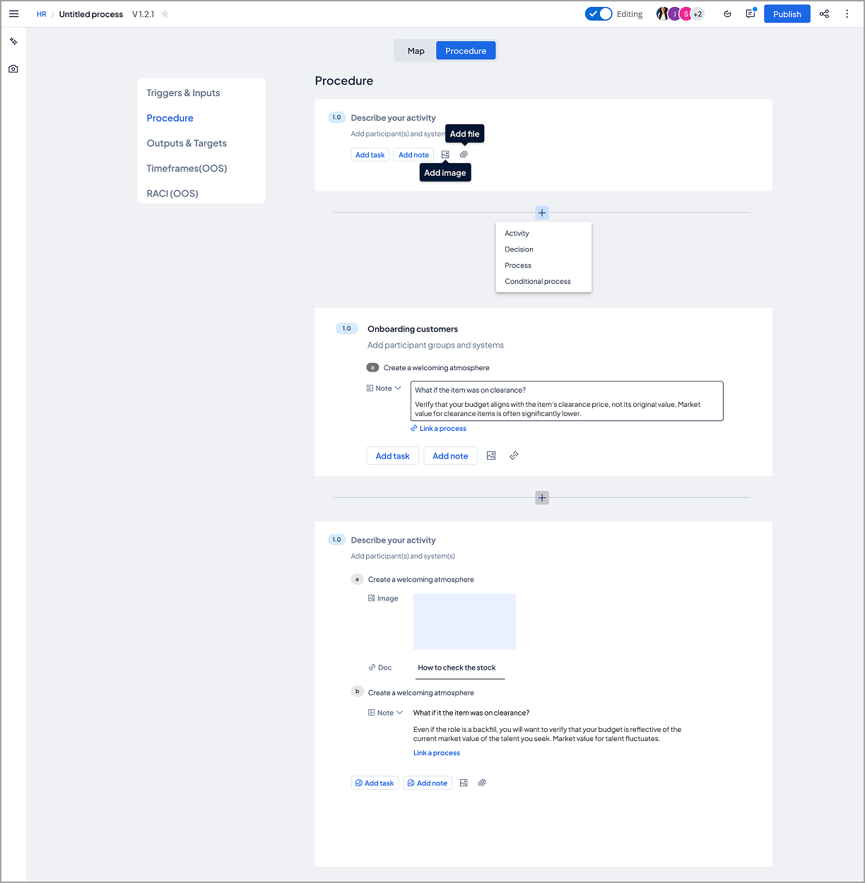 Prescriptive approach showing explicit UI controls, structured layout with clear boundaries