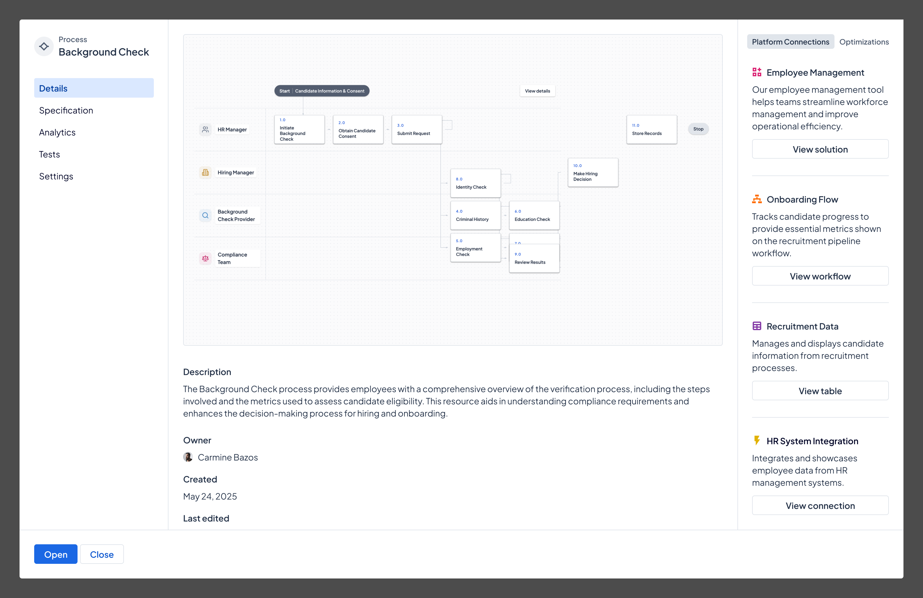 Process detail view with embedded map